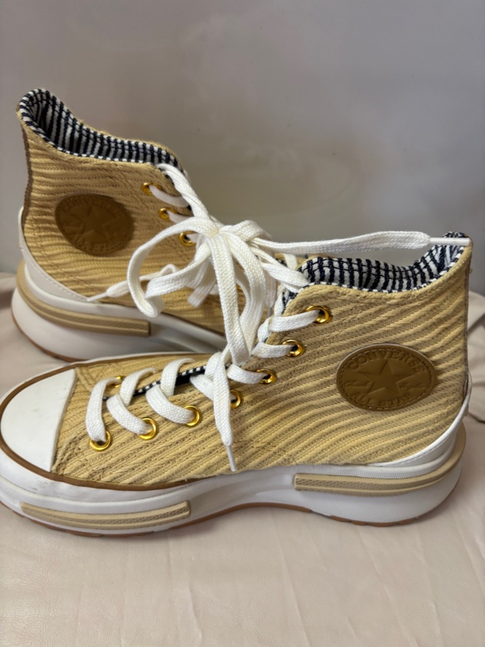 Converse High Top Platform Sneakers - Beige & White size 5.5